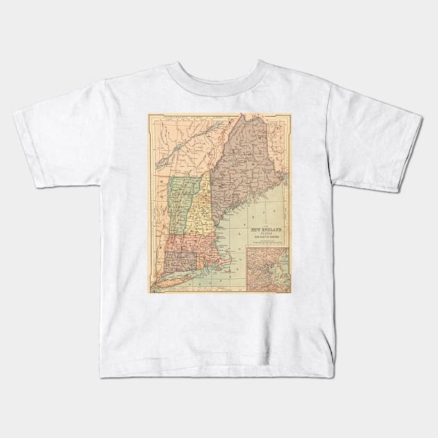 Vintage Map of New England (1880) Kids T-Shirt by Bravuramedia